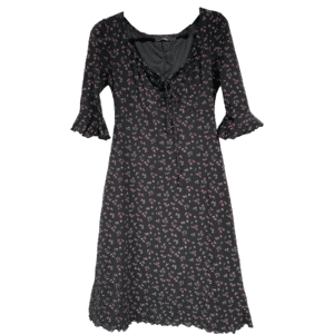 Robe noire fleurie à manches