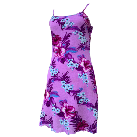 Robe violette à motifs fleurs tropicales