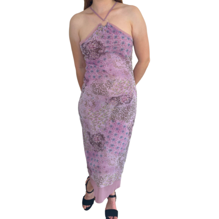 Robe longue lilas à motifs