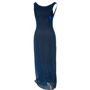 Robe de soirée dos nu reflet bleu