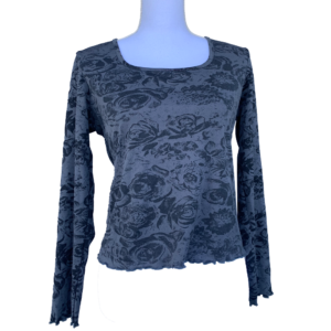 Top gris motifs roses grunge vintage