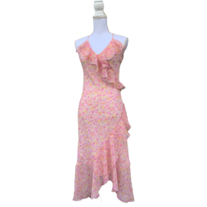 Robe fleurie rose à volants vintage