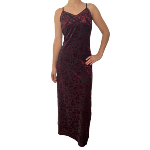 Robe longue fleurie velours bordeaux Goth