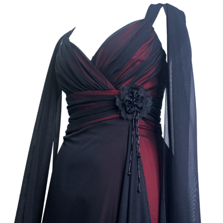 Robe bal de promo rouge voile noir vintage Goth – Image 4